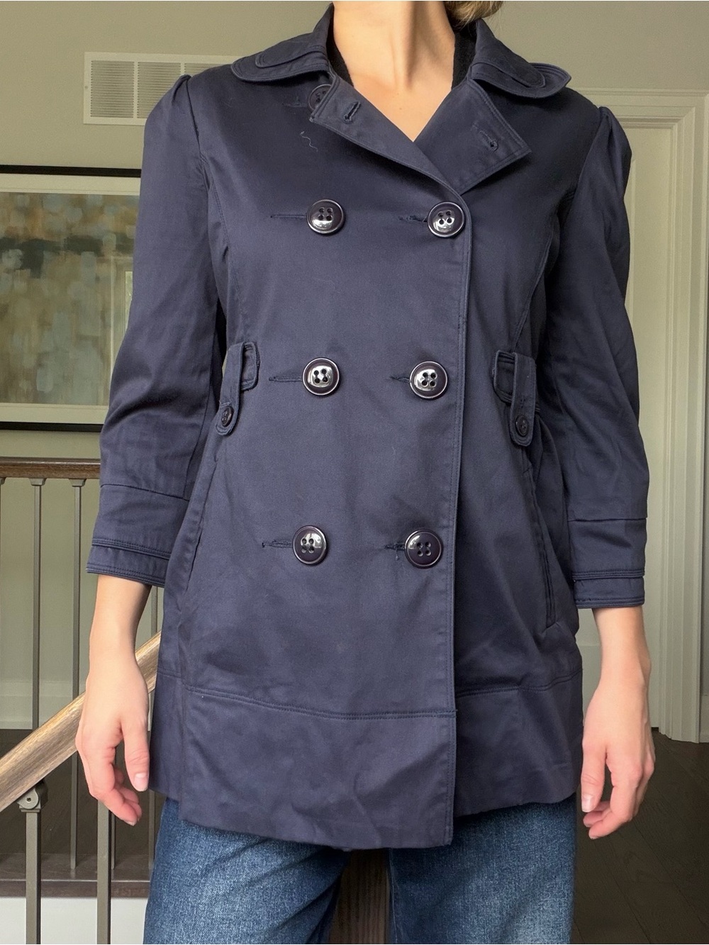 Costa Blanca Navy Double-Breasted Trench Coat